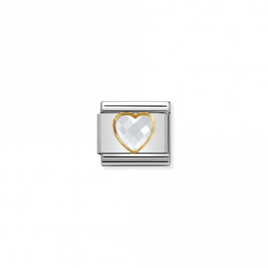 Classic Gold CZ Facetted White Heart Love & Hearts Charms
