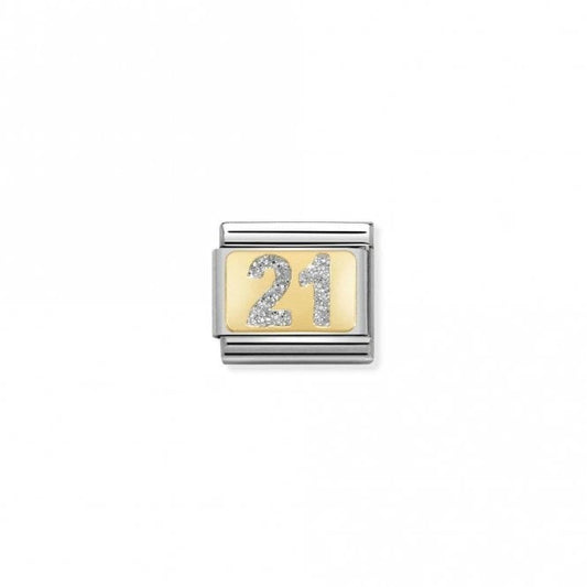 Nomination Classic Gold 21 Silver Glitter Wedding & Anniversary Charm