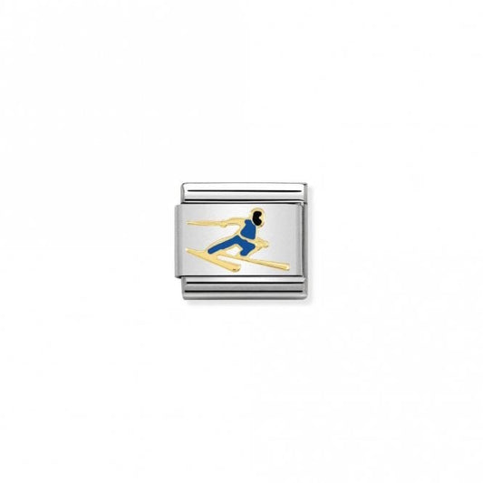 Classic Gold Blue Skier Sports & Hobbies Charms