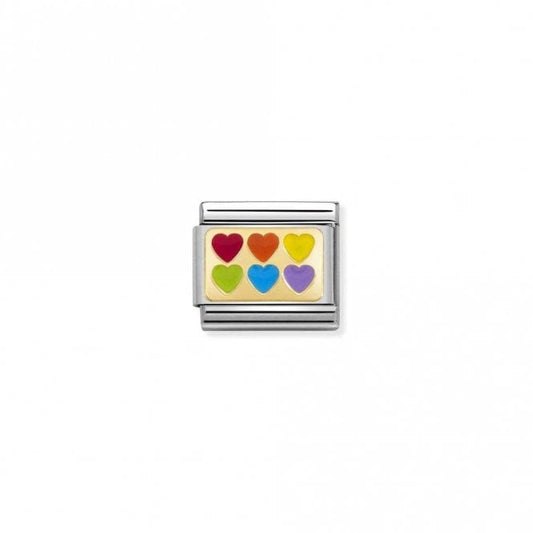 Nomination Classic Gold 6 Rainbow Hearts Love & Hearts Charm