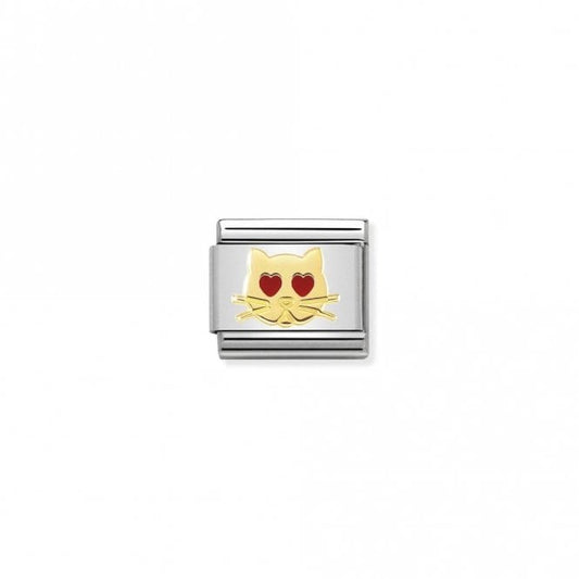 Nomination Classic Gold Cat with Heart Eyes Animal Charm