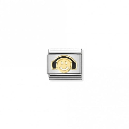 Classic Gold Smile with Black Headphones Music Charms