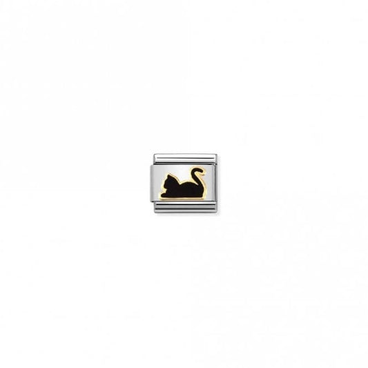 Classic Gold and Enamel Black Cat Lying Down Animals Charms