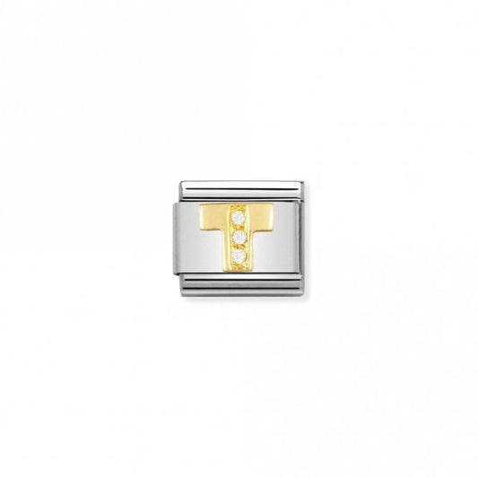 Nomination Classic Gold CZ T Letter Charm