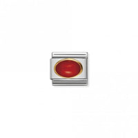 Classic Gold Oval Red Coral Stone Sparkly Charms
