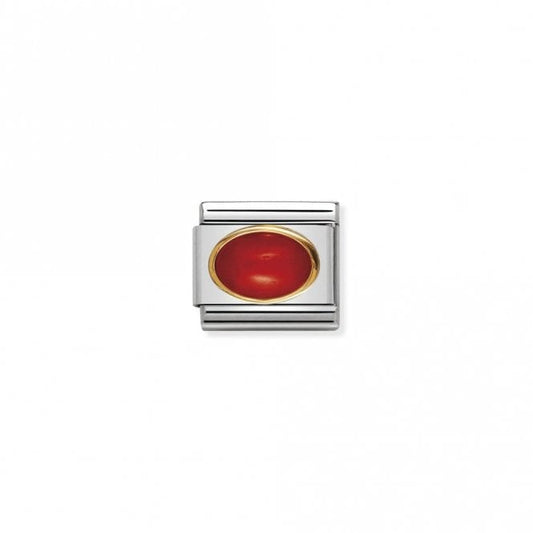 Classic Gold Oval Red Coral Stone Sparkly Charms
