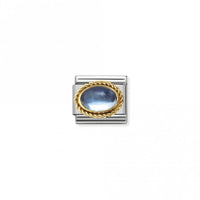 Classic Gold Oval Light Blue Topaz Stone Sparkly Charms