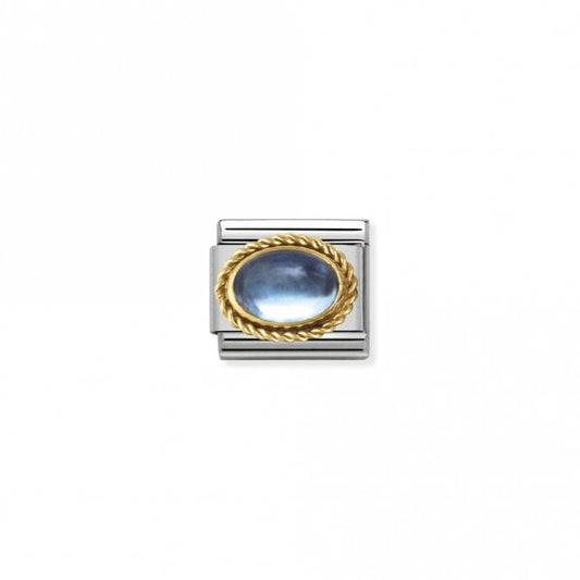 Classic Gold Oval Light Blue Topaz Stone Sparkly Charms