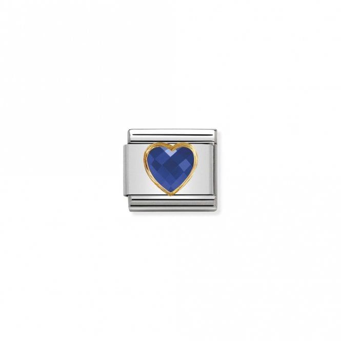 Classic Gold CZ Facetted Blue Heart Love & Hearts Charms