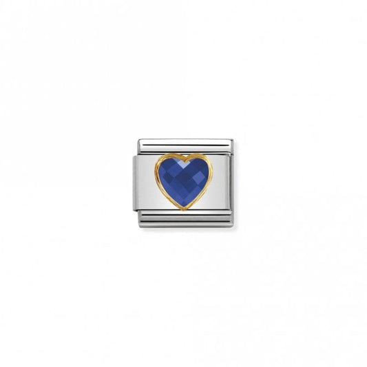 Classic Gold CZ Facetted Blue Heart Love & Hearts Charms