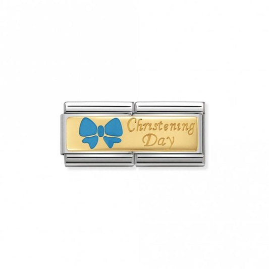 Gold and Enamel Double Light Blue Christening Day Friends & Family Charms