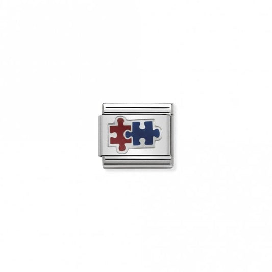 Classic Silver and Red and Blue Jigsaw Pieces Charm