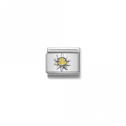 Classic Silver CZ Sun in Yellow Fairytale & Fantasy Charms