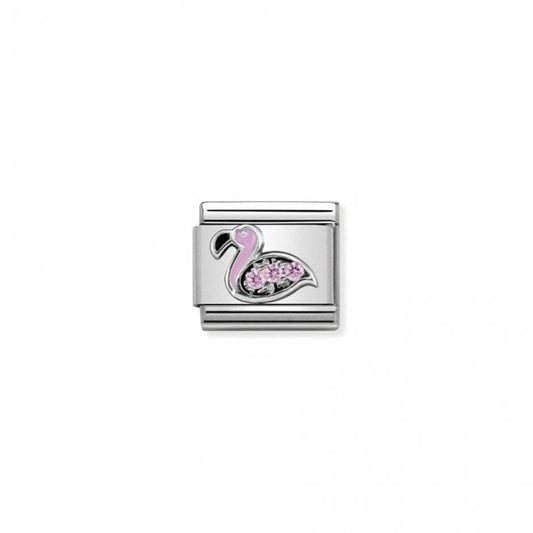 Classic Silver CZ Flamingo in Pink Animal Charms