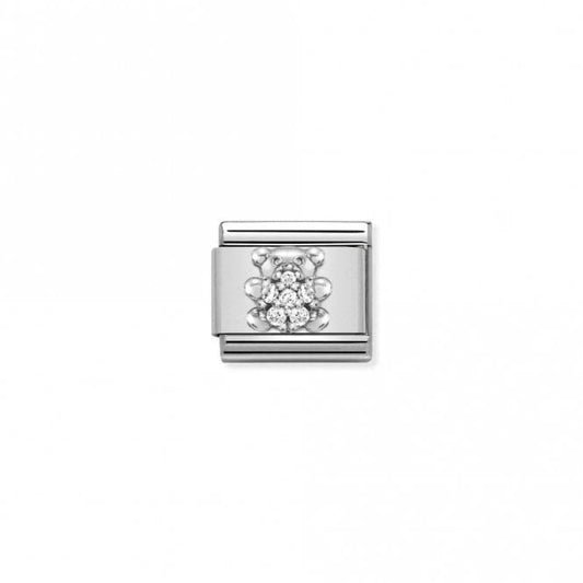 Classic Silver CZ White Teddy Bear Animal Charms