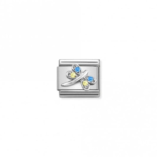 Classic Silver CZ Light Blue and Yellow Dragonfly Animal Charms