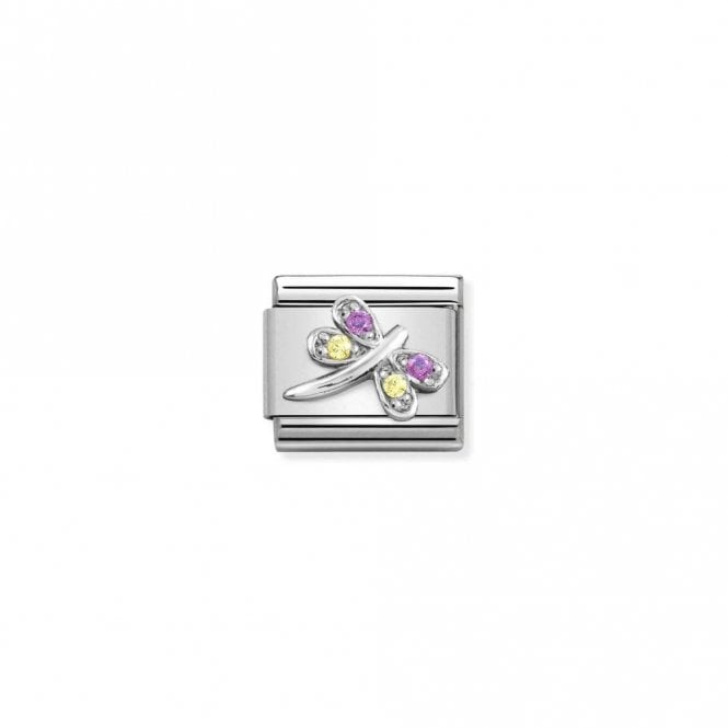 Classic Silver CZ Lilac and Yellow Dragonfly Animal Charms