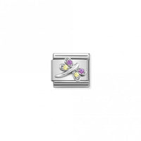 Classic Silver CZ Lilac and Yellow Dragonfly Animal Charms