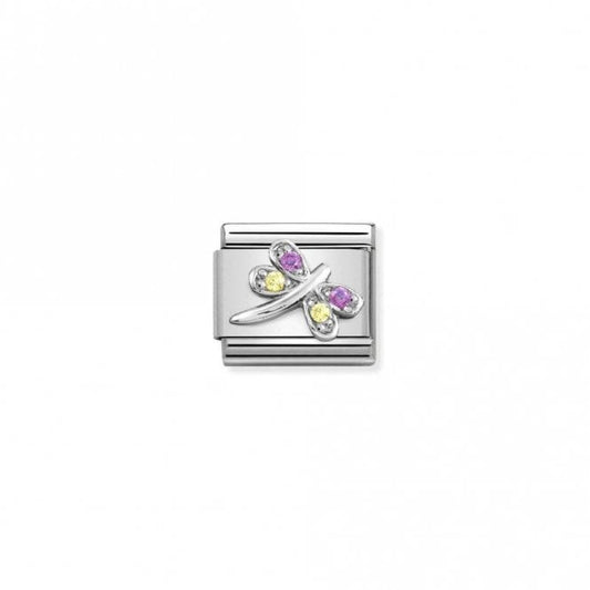 Classic Silver CZ Lilac and Yellow Dragonfly Animal Charms