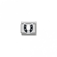 Classic Silver CZ Black Horseshoe Good Luck Charms