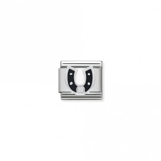 Classic Silver CZ Black Horseshoe Good Luck Charms