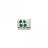 Classic Silver CZ Green Clover Good Luck Charms