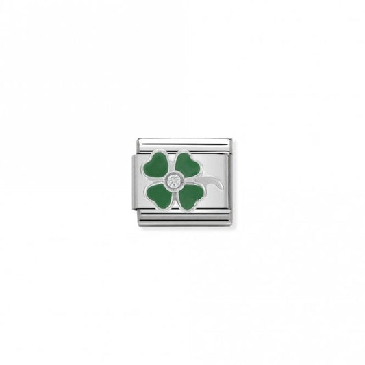 Classic Silver CZ Green Clover Good Luck Charms