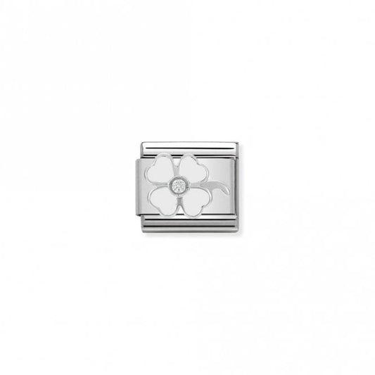 Classic Silver CZ White Clover Good Luck Charms