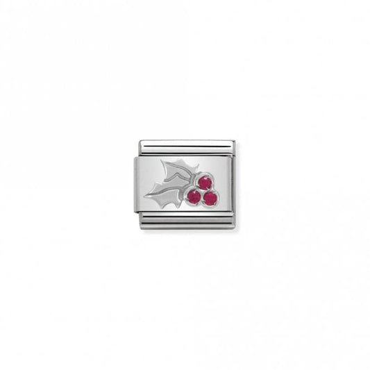 Classic Silver CZ Red Holly Christmas Charms