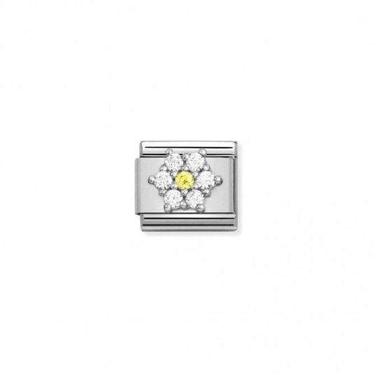 Classic Silver CZ White-Yellow Flower Flowers & Nature Charms