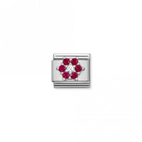 Classic Silver CZ Red-White Flower Flowers & Nature Charms