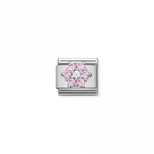 Classic Silver CZ Pink-White Flower Flowers & Nature Charms