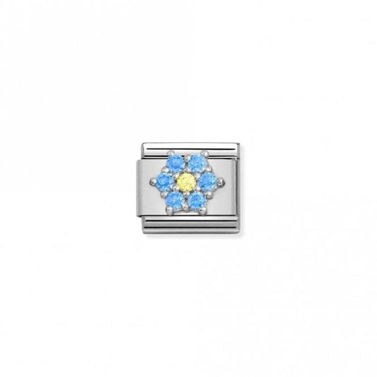 Classic Silver CZ Light Blue-Yellow Flower Flowers & Nature Charms