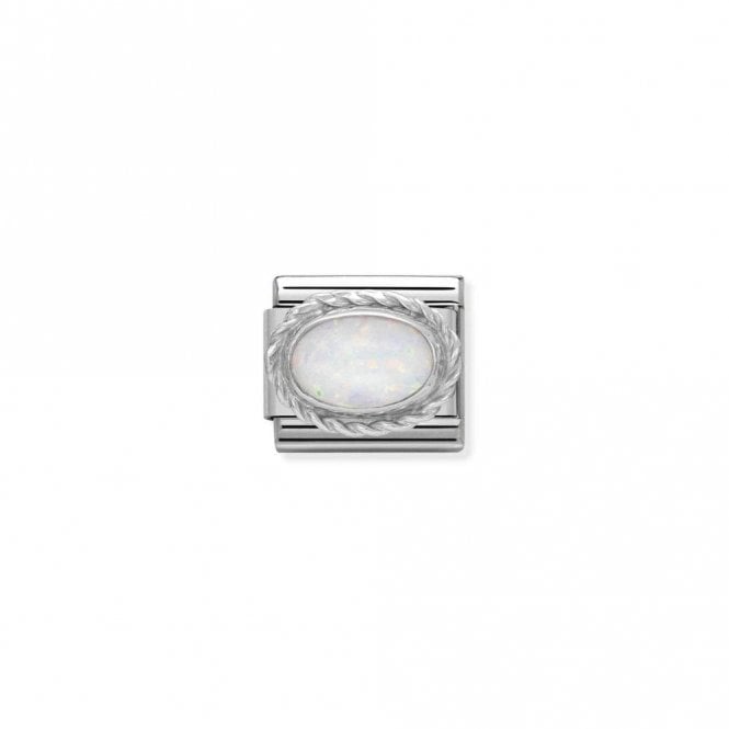 Classic Silver White Opal Oval Sparkly Charms