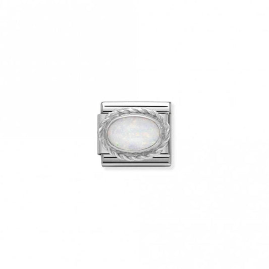 Classic Silver White Opal Oval Sparkly Charms