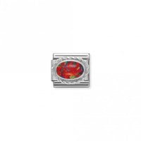 Classic Silver Red Opal Oval Sparkly Charms
