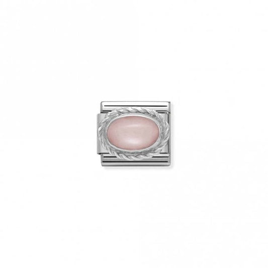 Classic Silver Pink Opal Oval Sparkly Charms