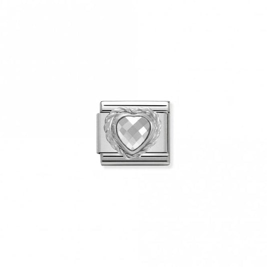Nomination Classic Silver CZ Facetted White Heart Love & Hearts Charm