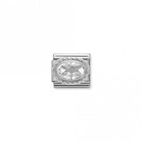 Classic Silver CZ Facetted White Oval Sparkly Charms