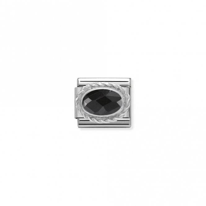 Classic Silver CZ Facetted Black Oval Sparkly Charms