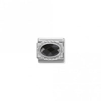 Classic Silver CZ Facetted Black Oval Sparkly Charms