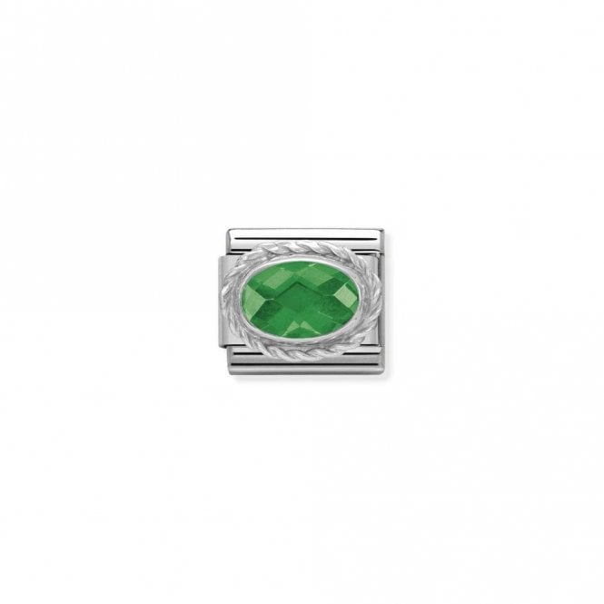 Classic Silver CZ Facetted Emerald Green Oval Sparkly Charms