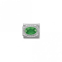 Classic Silver CZ Facetted Emerald Green Oval Sparkly Charms
