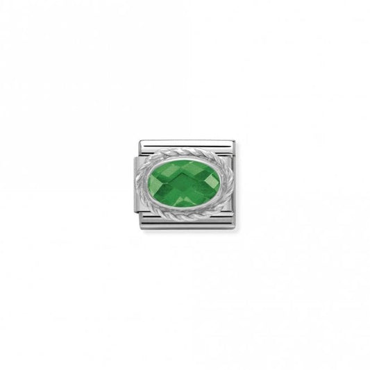 Classic Silver CZ Facetted Emerald Green Oval Sparkly Charms
