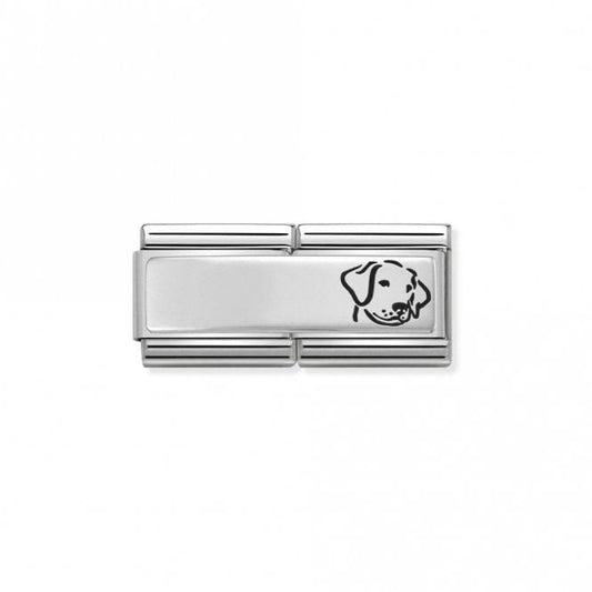 Nomination Classic Silver Engravable Double Plate Black Enamel Dog Charm