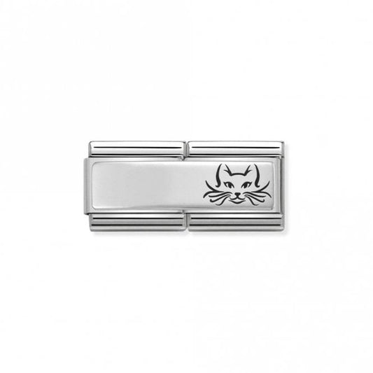 Classic Silver Engravable Double Plate Black Enamel Cat Charms