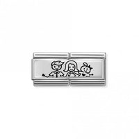 Silver and Enamel Double Family with Baby Girl Friends & Family Charms