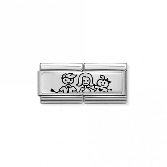 Silver and Enamel Double Family with Baby Girl Friends & Family Charms