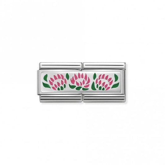 Silver and Enamel Double 3 Protee Flowers Charms