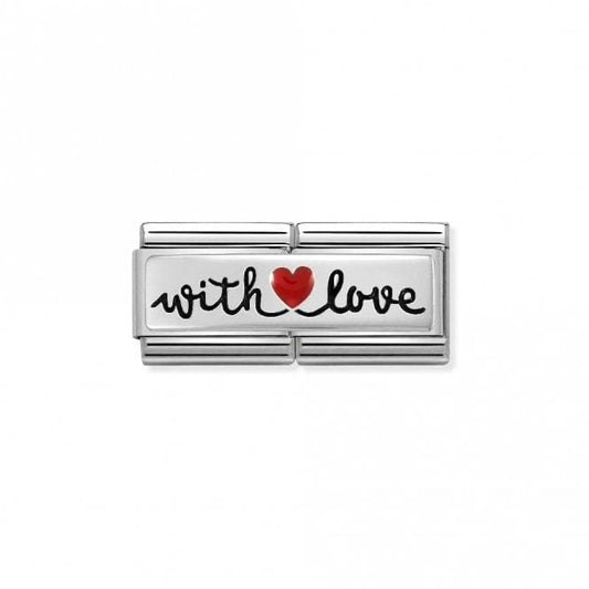 Silver and Enamel Double with HEART Love Love & Hearts Charms